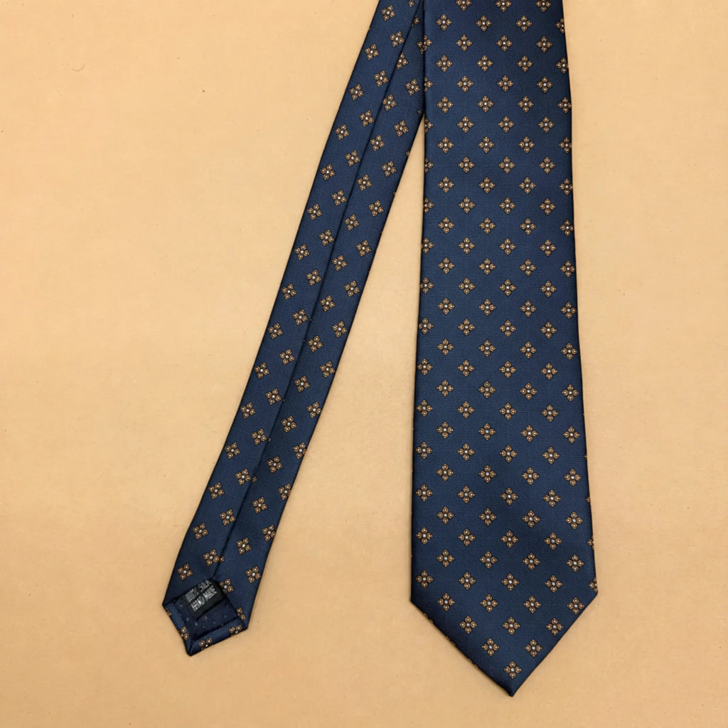 Navy Blue and Gold Motif Silk Necktie