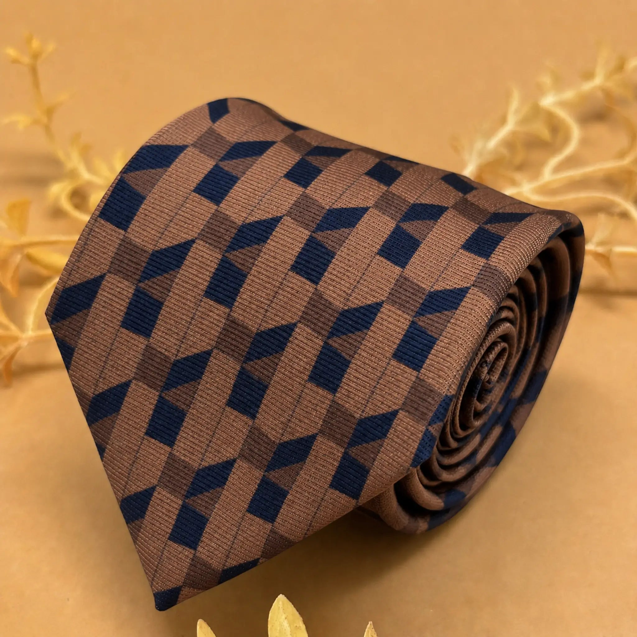 Dusty Rose and Navy Geometric Silk Necktie