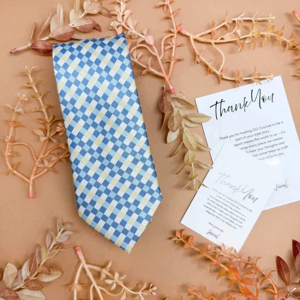 Blue and White Check Silk Necktie