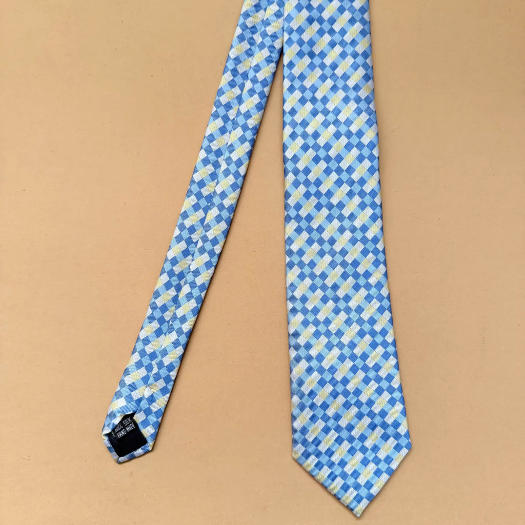 Blue and White Check Silk Necktie