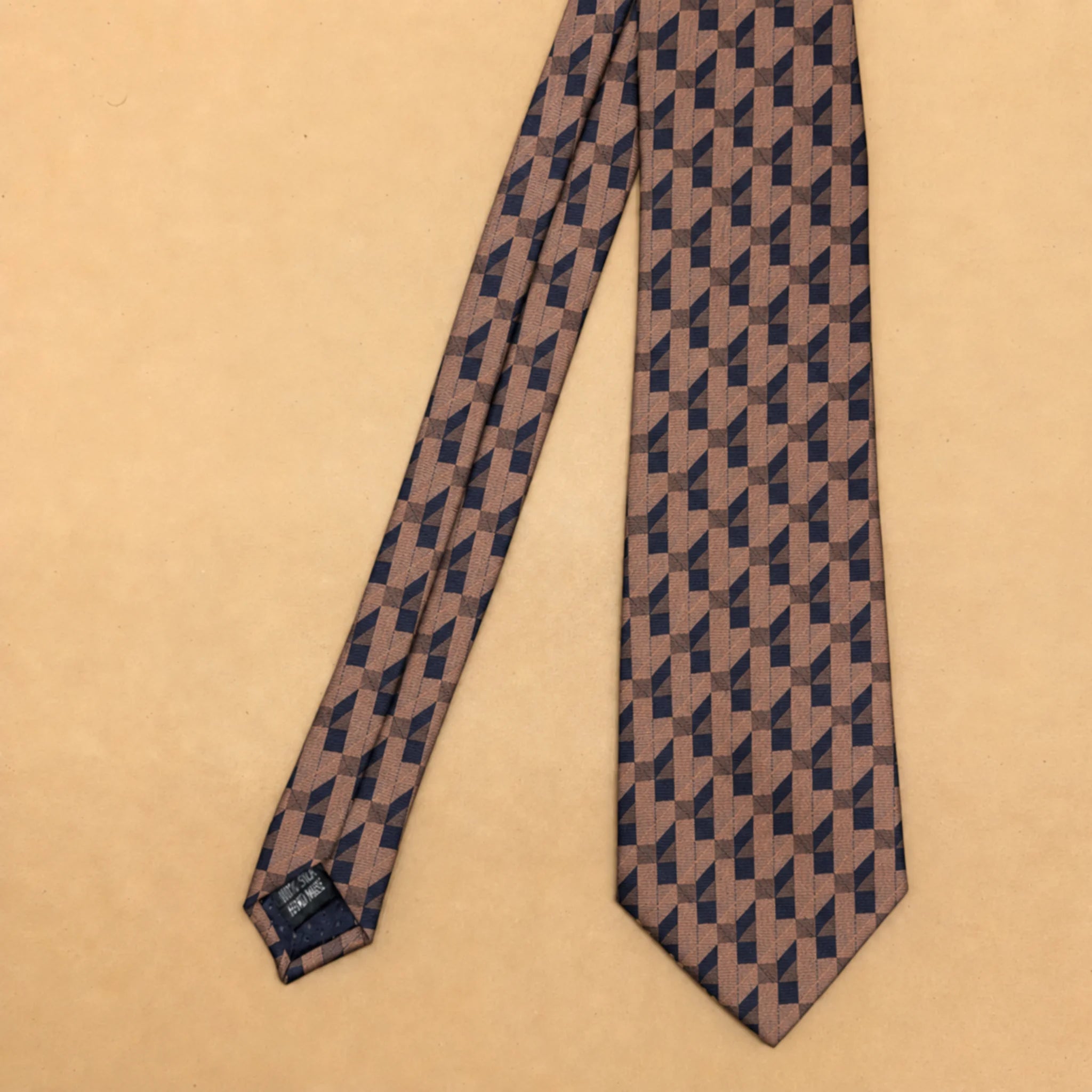 Dusty Rose and Navy Geometric Silk Necktie