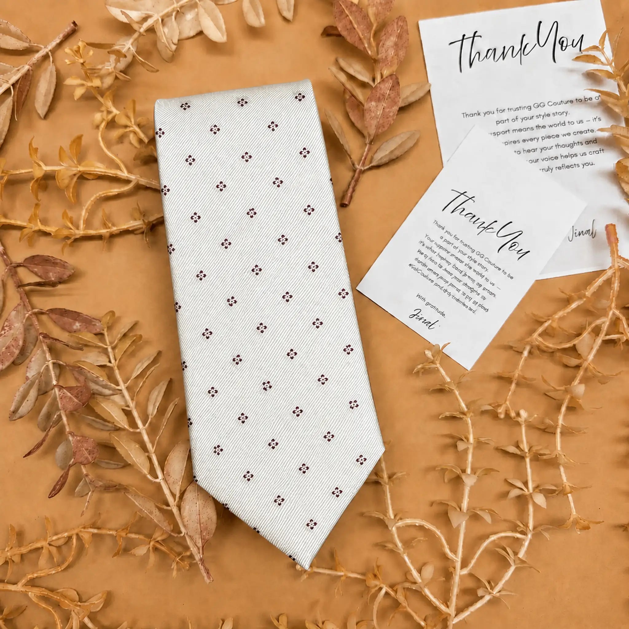 White and Burgundy Motif Silk Necktie