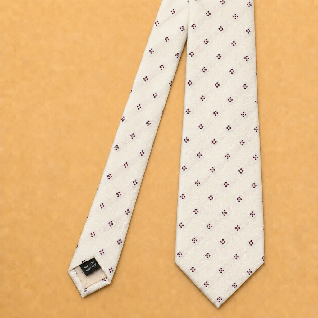 White and Burgundy Motif Silk Necktie