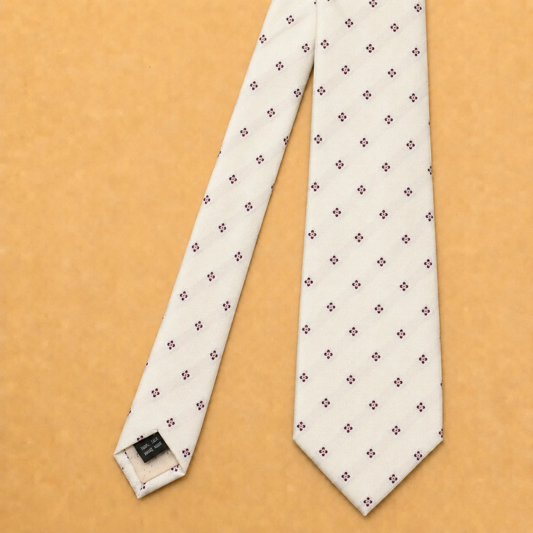 White and Burgundy Motif Silk Necktie
