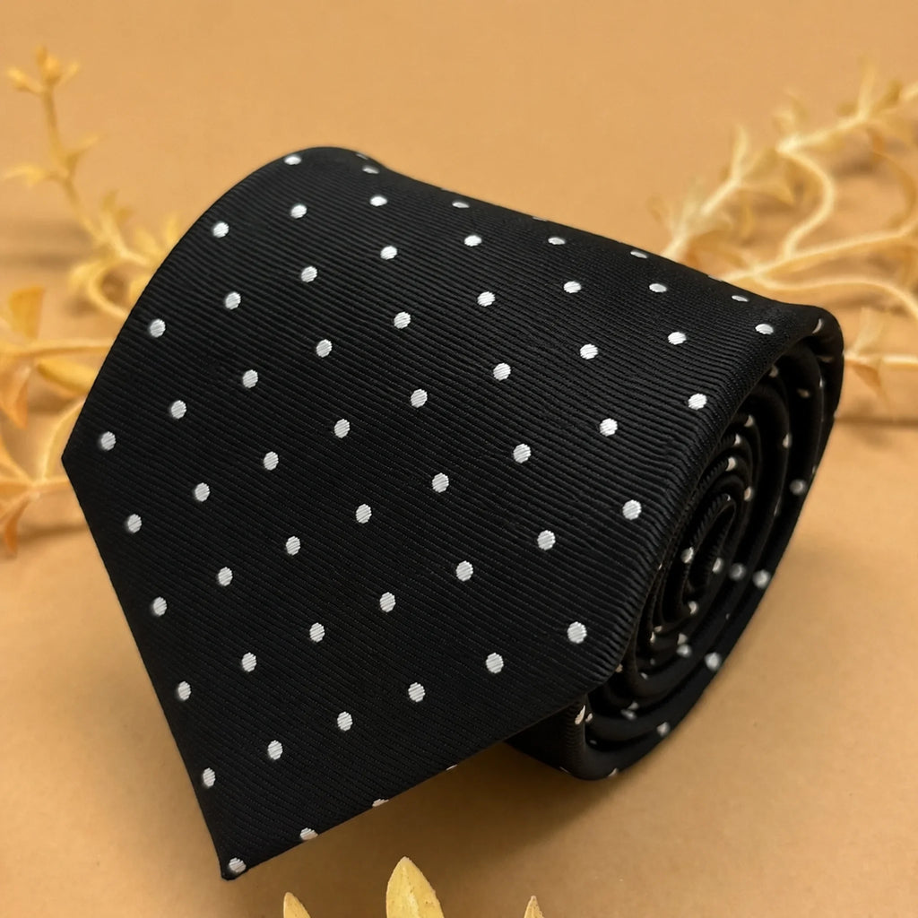 Midnight Black Polka Dot Silk Necktie