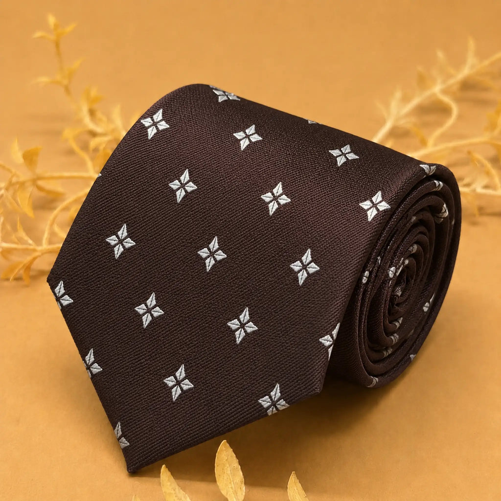 Mocha Brown Motif Silk Necktie