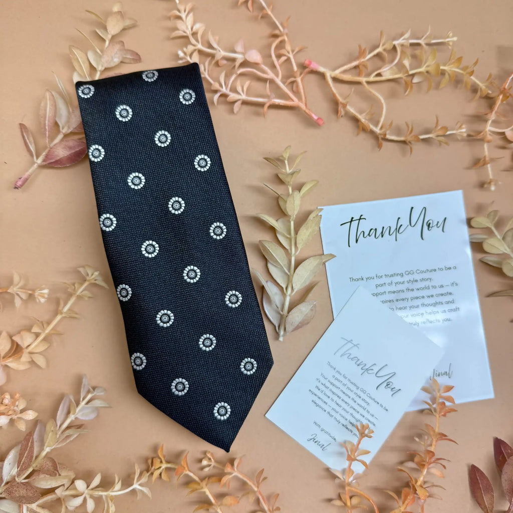 Navy Blue Geometric Circluar Motifs Silk Necktie