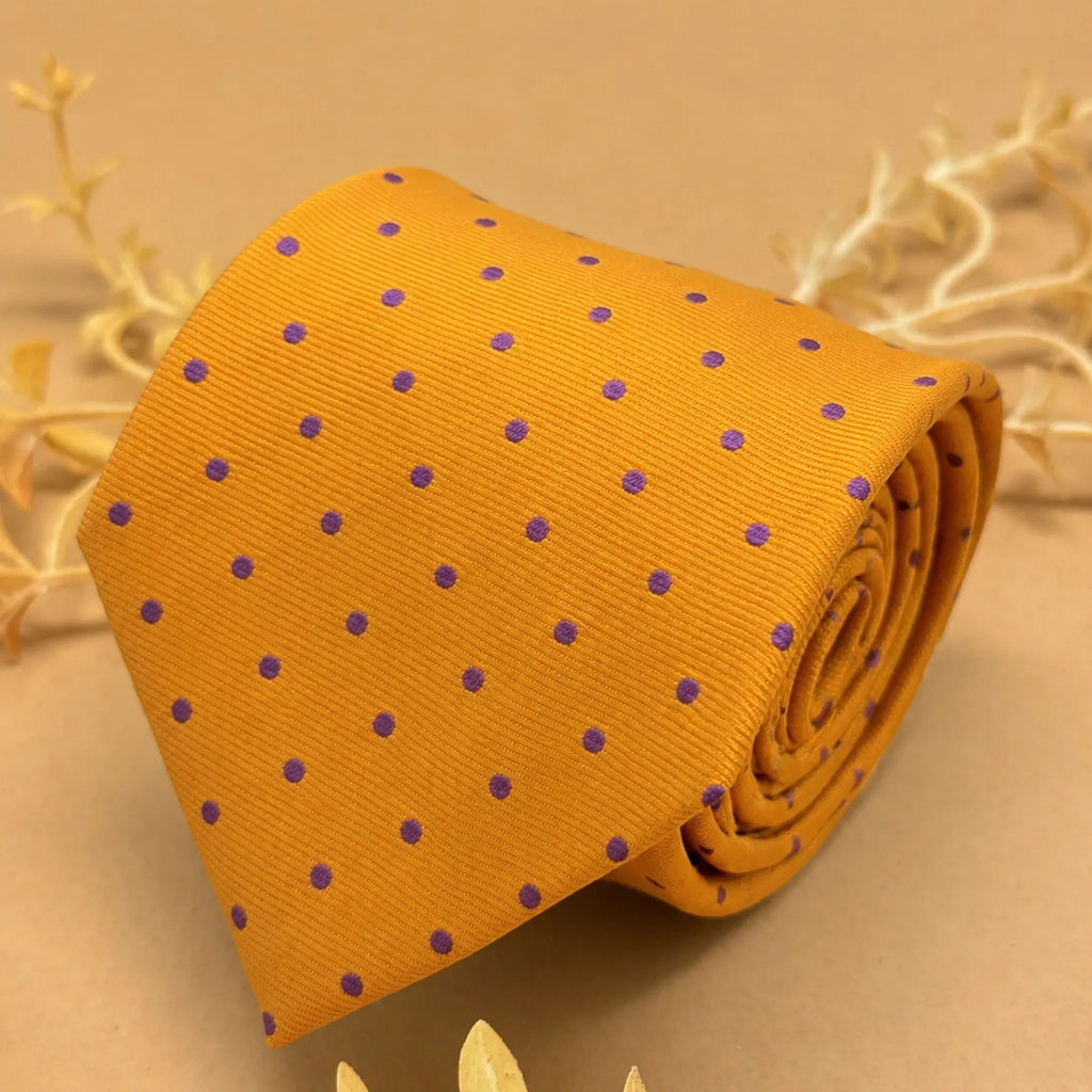 Golden Mustard Polka Dot Silk Necktie