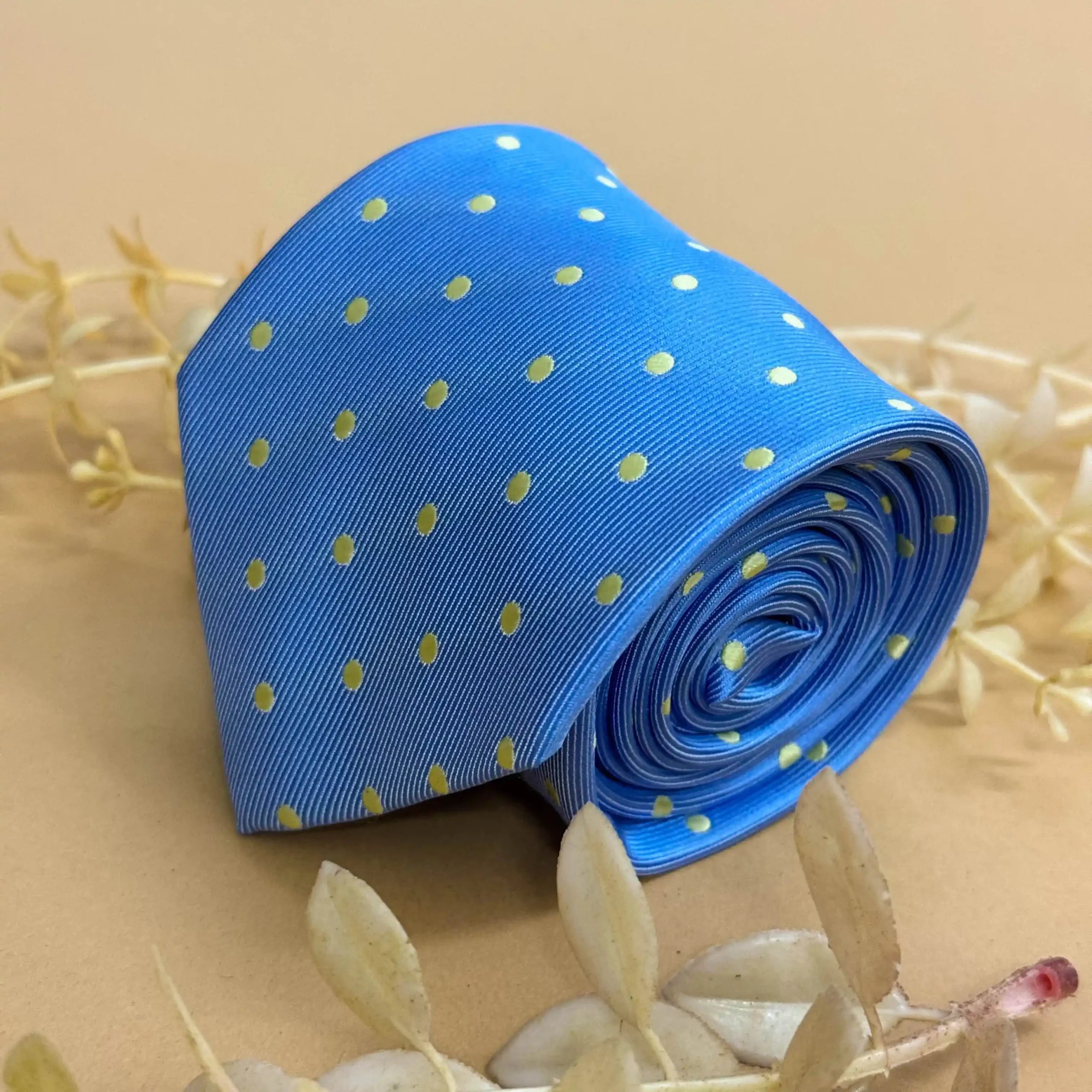 Sky Blue Golden Dot Silk Necktie