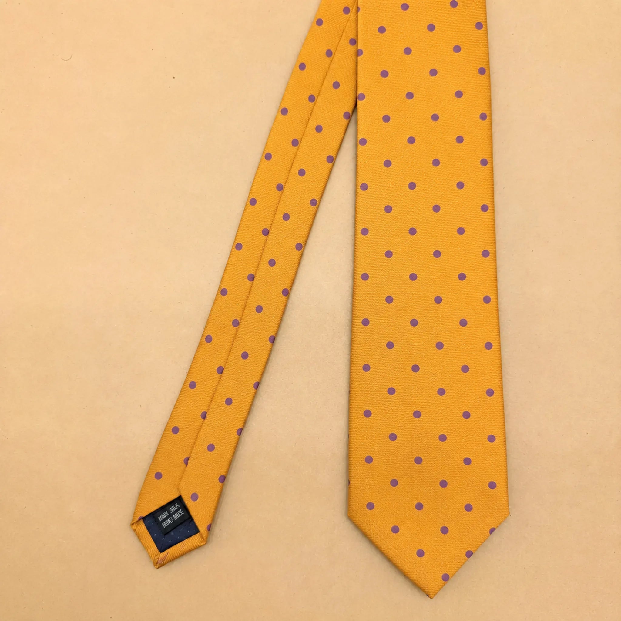 Golden Mustard Polka Dot Silk Necktie