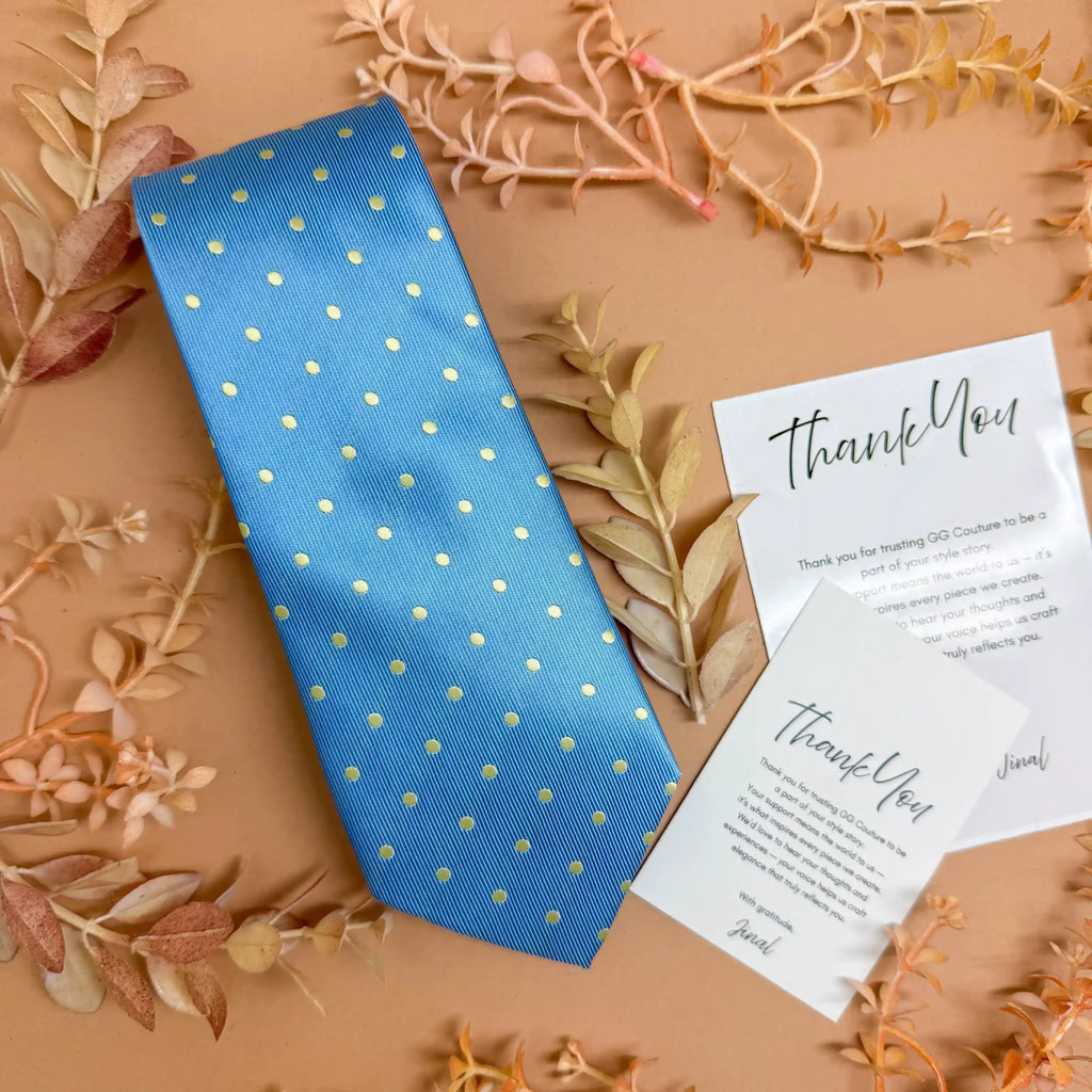 Sky Blue Golden Dot Silk Necktie