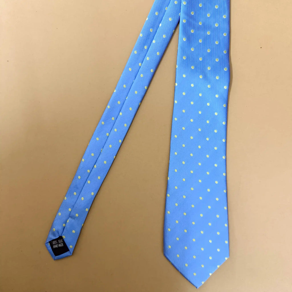 Sky Blue Golden Dot Silk Necktie