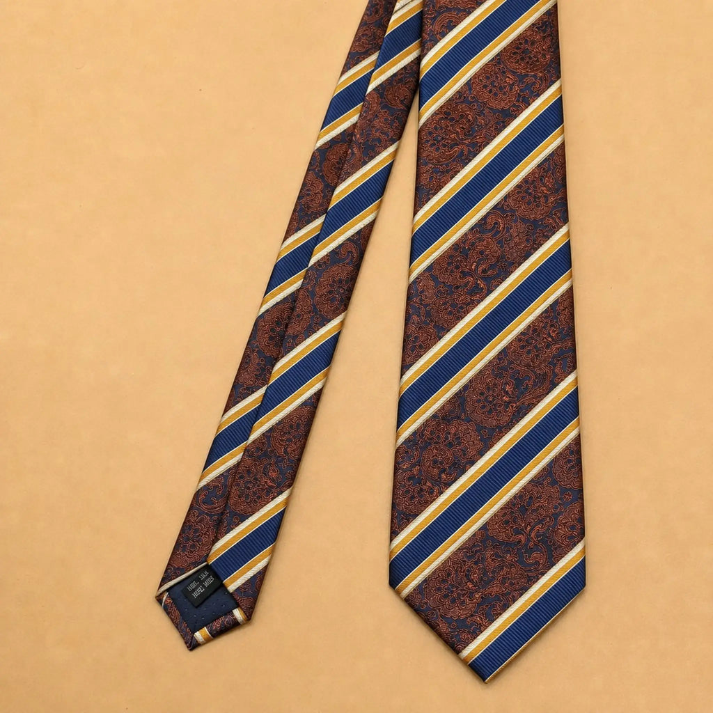 Navy Blue and Burnt Orange Paisley Silk Necktie