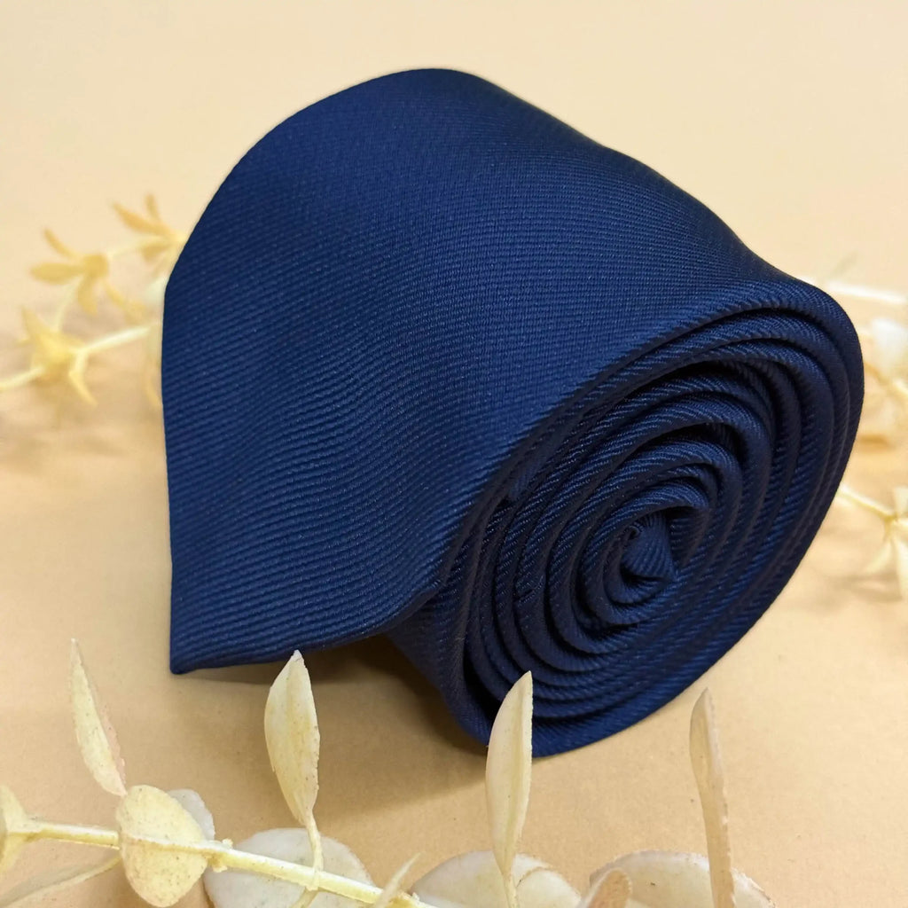 Midnight Crest Navy Blue Solid Silk Necktie