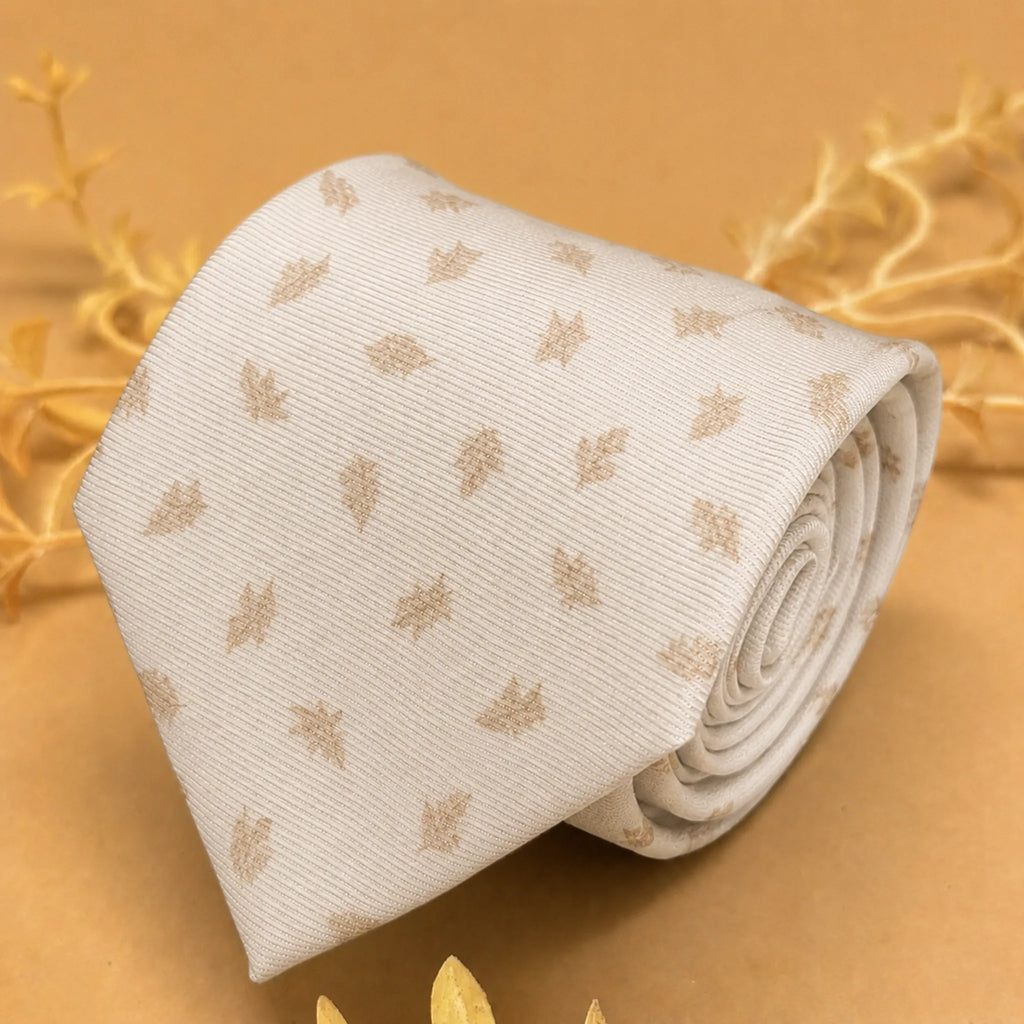 Ivory and Gold Motif Silk Necktie