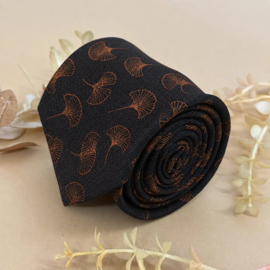 Espresso Black and Burnt Orange Astract Silk Necktie