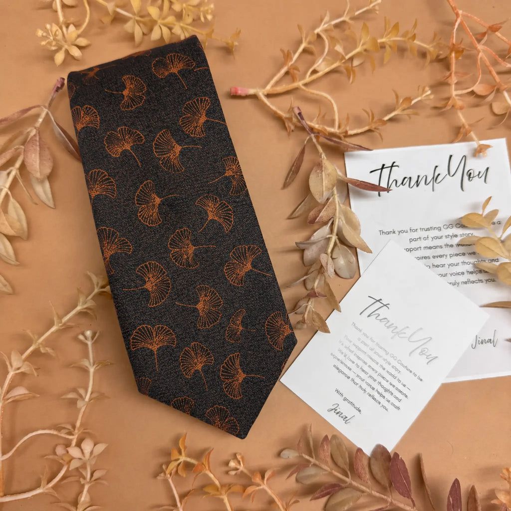Espresso Black and Burnt Orange Astract Silk Necktie