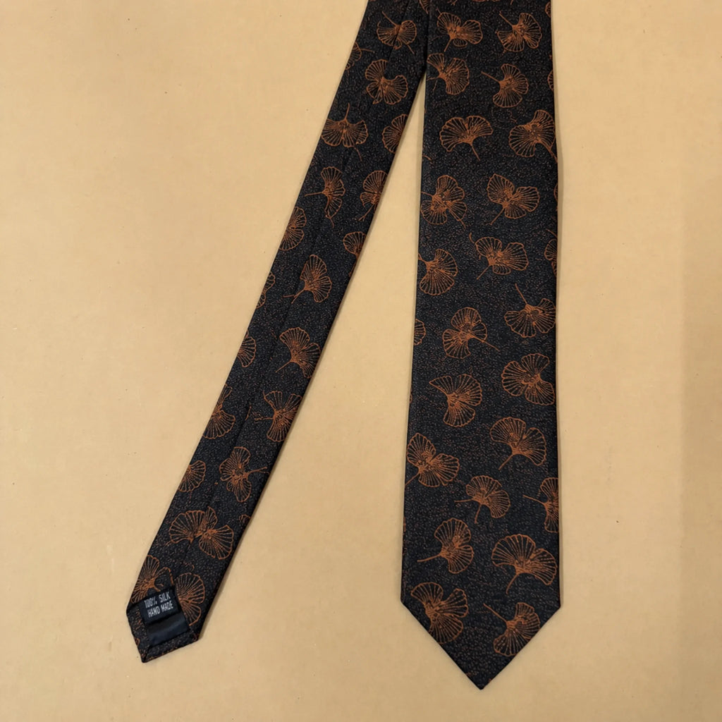 Espresso Black and Burnt Orange Astract Silk Necktie