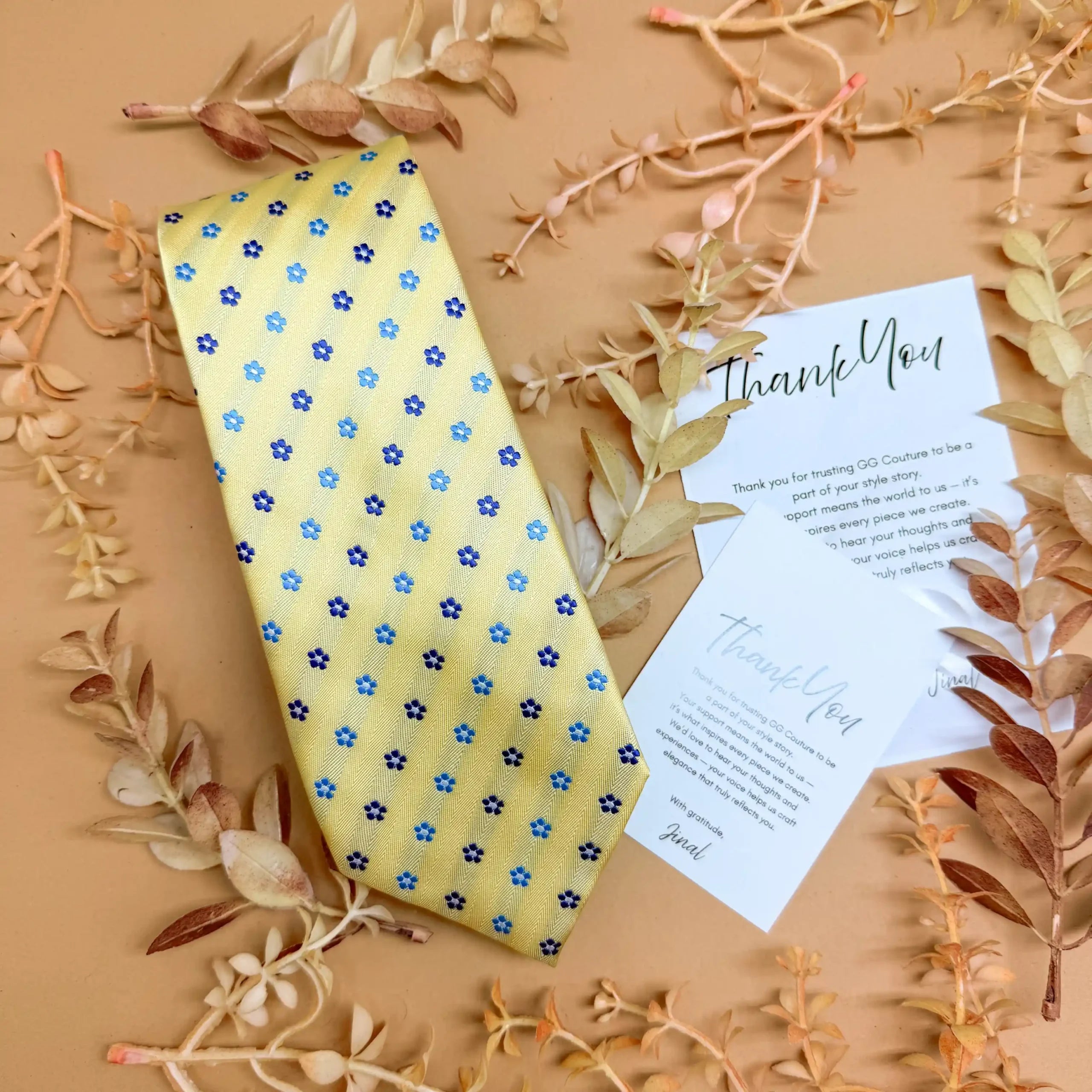 Soft Yellow Mini Floral Silk Necktie