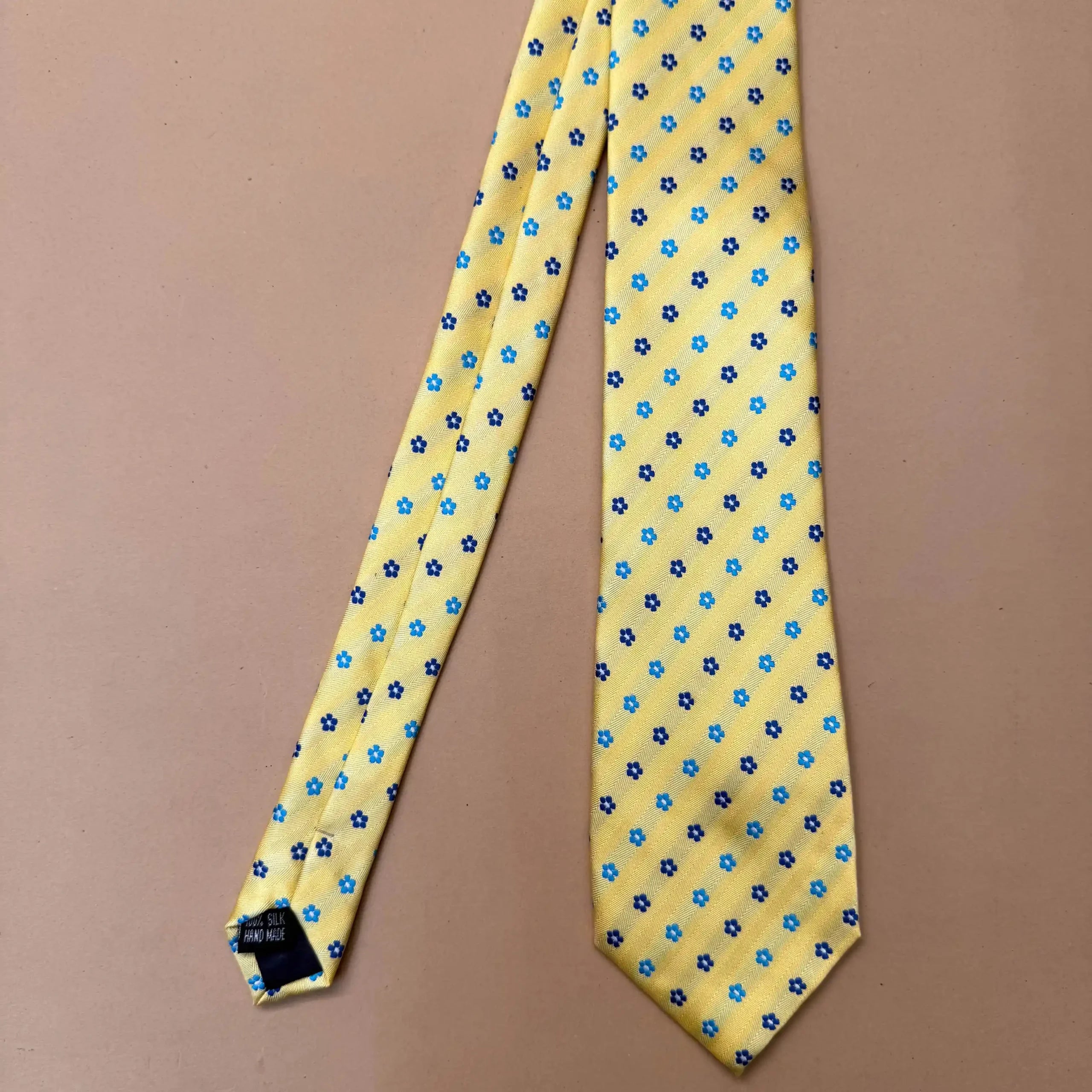 Soft Yellow Mini Floral Silk Necktie
