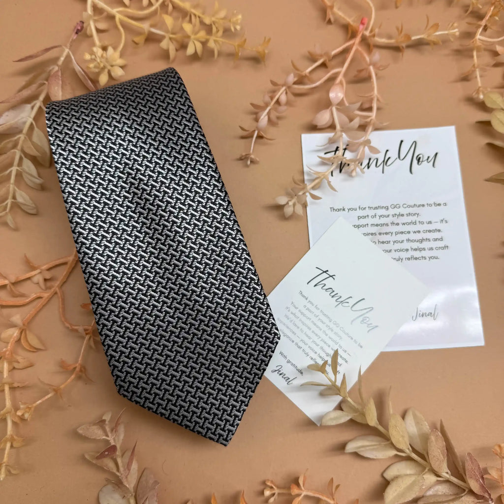 Grey Micro Houndstooth Silk Necktie