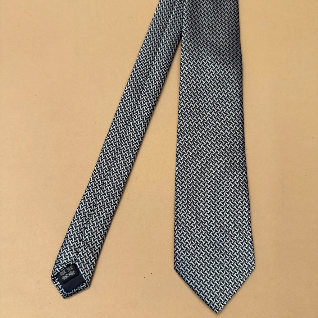 Grey Micro Houndstooth Silk Necktie