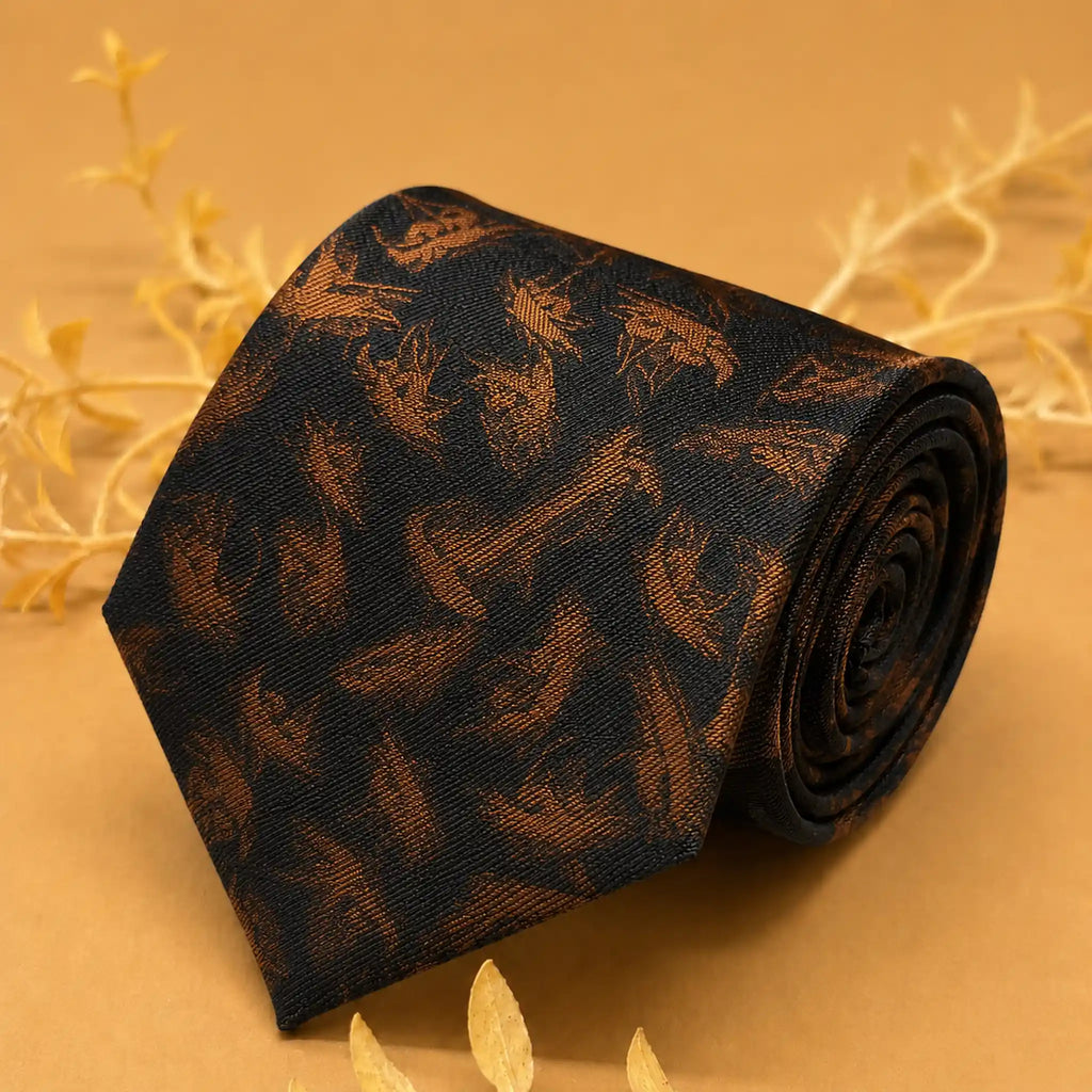 Midnight Copper Abstract Silk Necktie