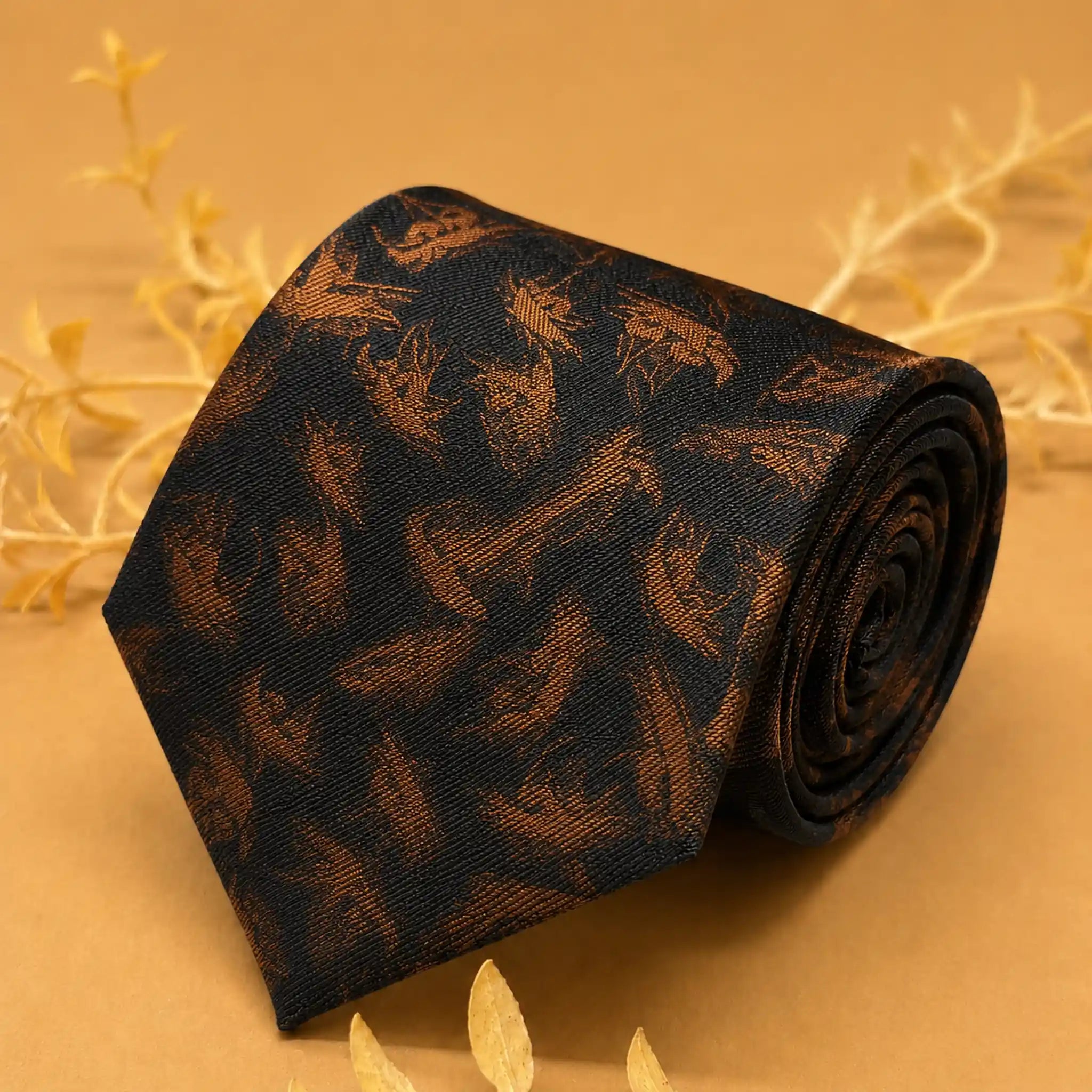 Midnight Copper Abstract Silk Necktie