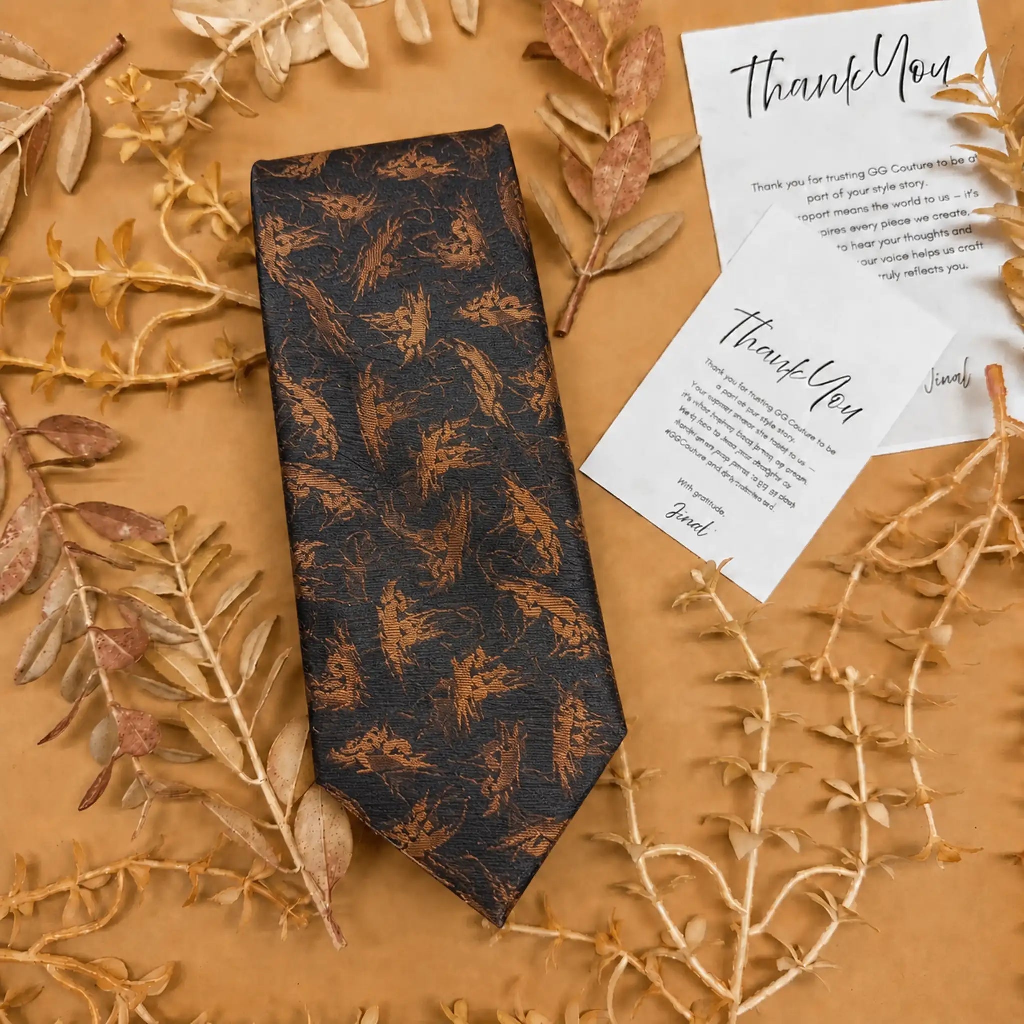 Midnight Copper Abstract Silk Necktie