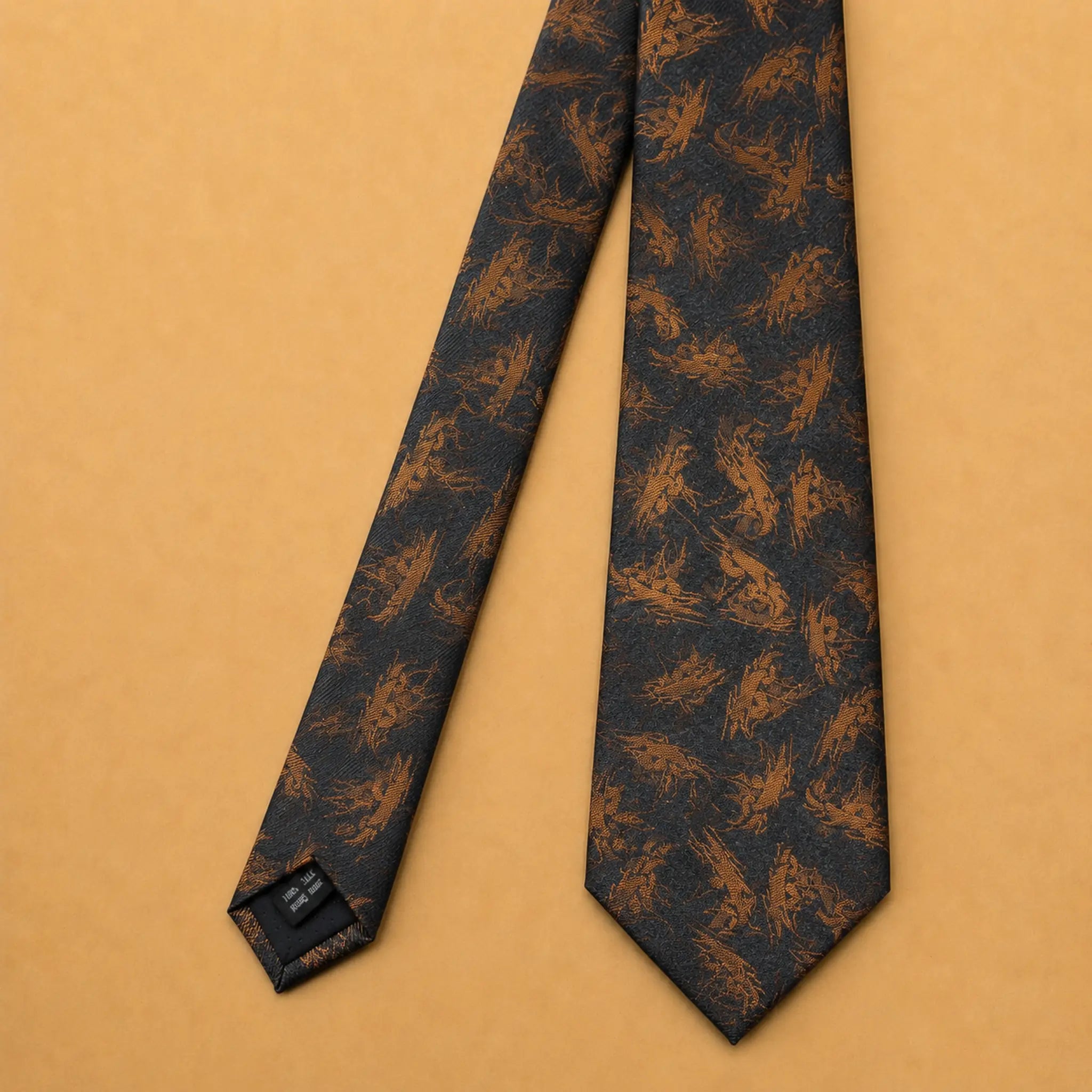 Midnight Copper Abstract Silk Necktie