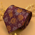 Burgundy and Gold Floral Silk Necktie