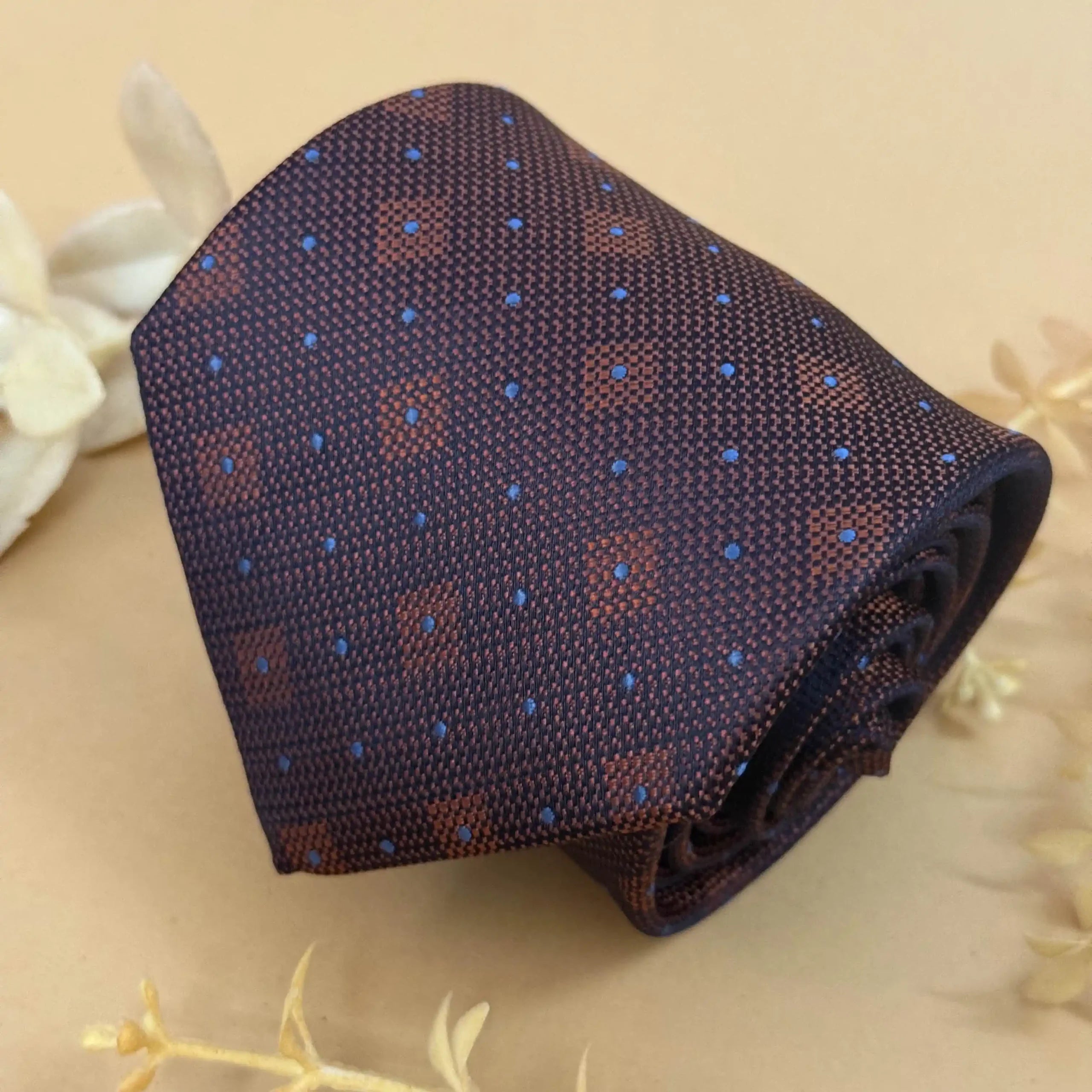 Brown Diamond Dot Silk Necktie