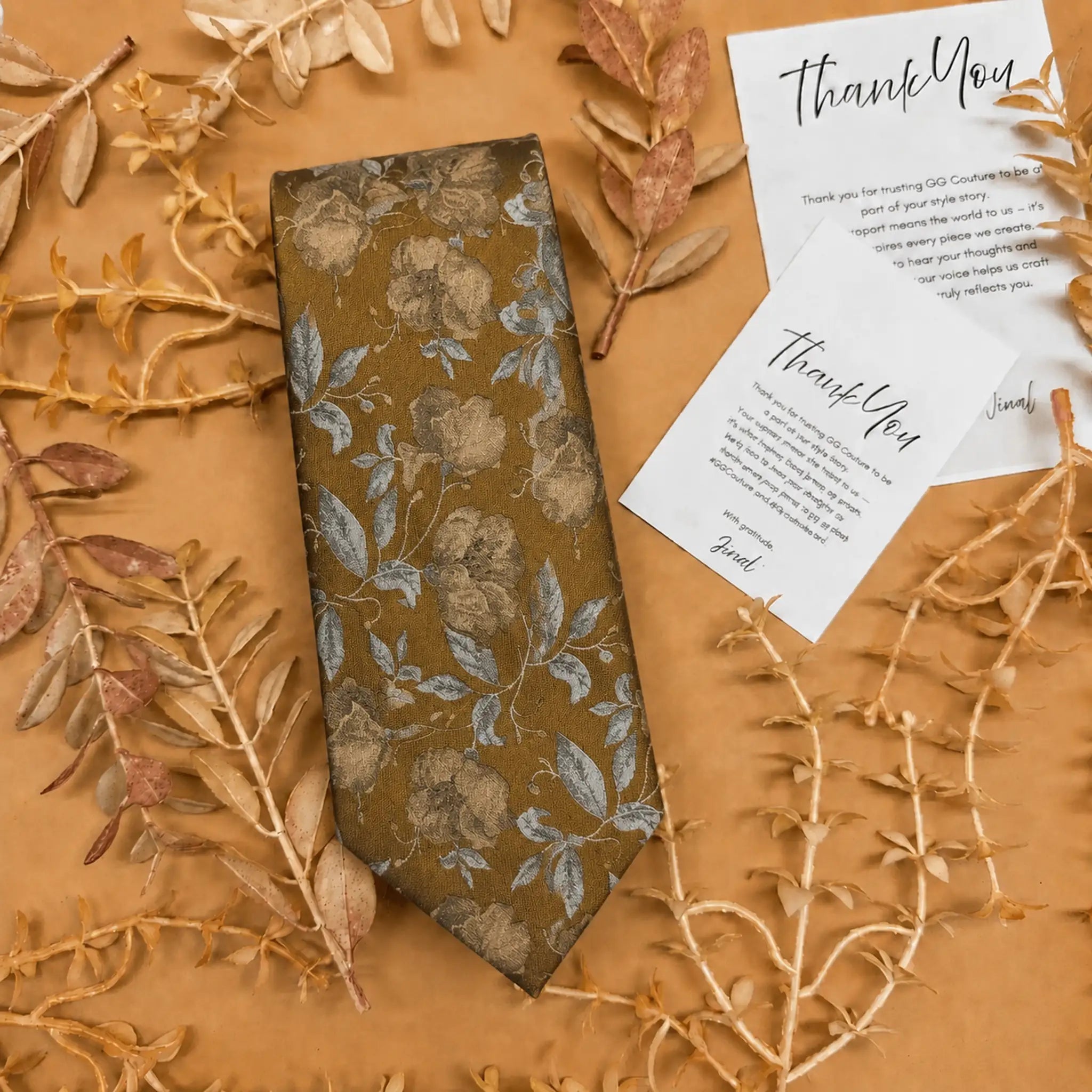 Dusty Gold Floral Silk Necktie