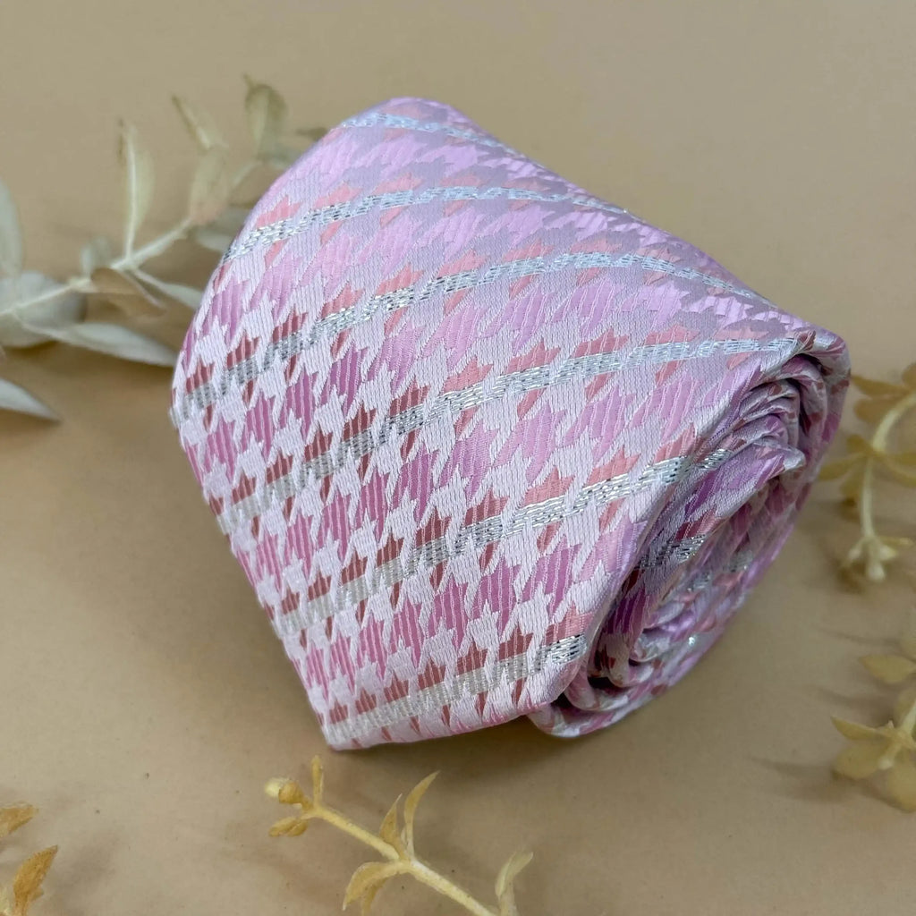 Light Pink Micro Houndstooth Silk Necktie