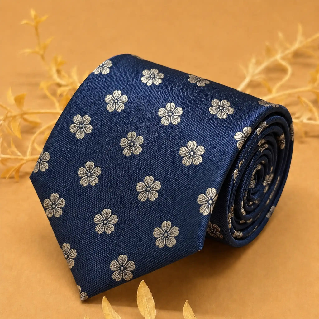 Navy Floral Silk Necktie