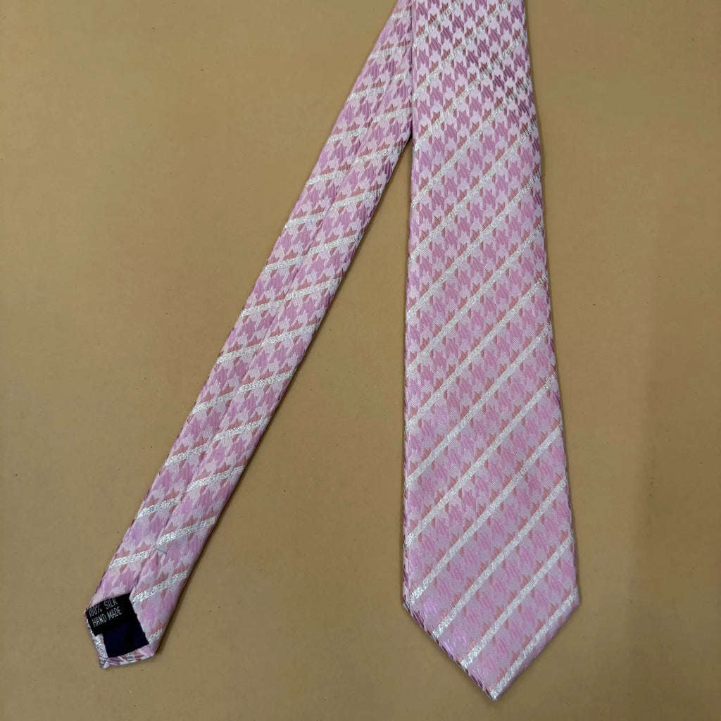 Light Pink Micro Houndstooth Silk Necktie