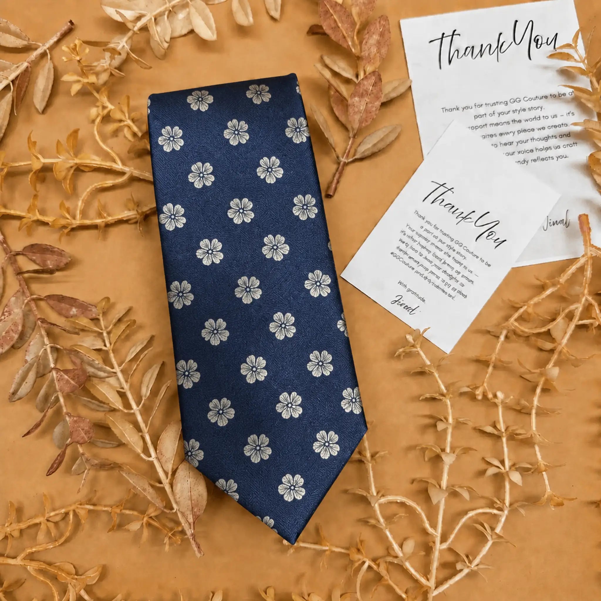 Navy Floral Silk Necktie