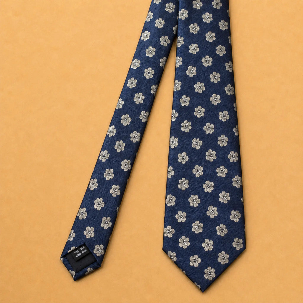 Navy Floral Silk Necktie
