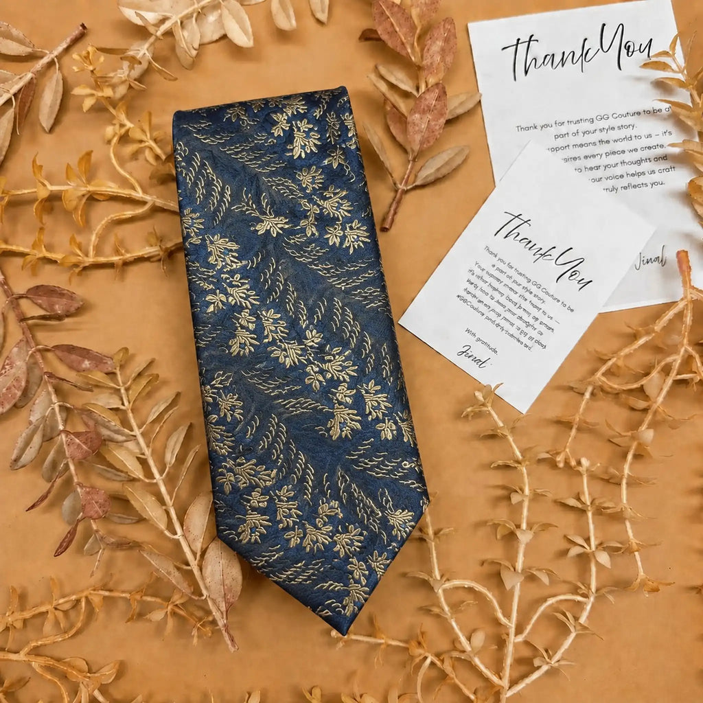 Slate Blue Botanical Silk Necktie
