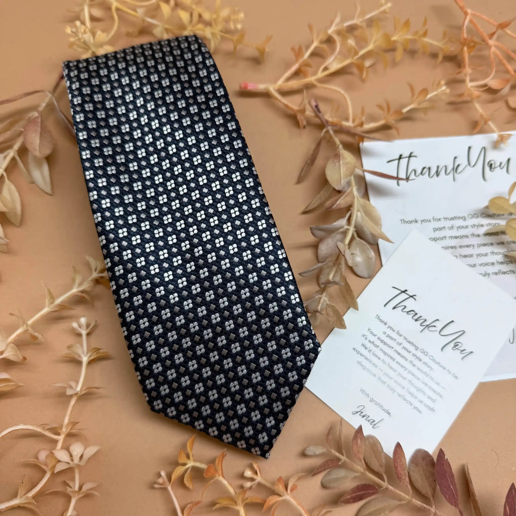 Blue Micro Geometric Motif Silk Necktie