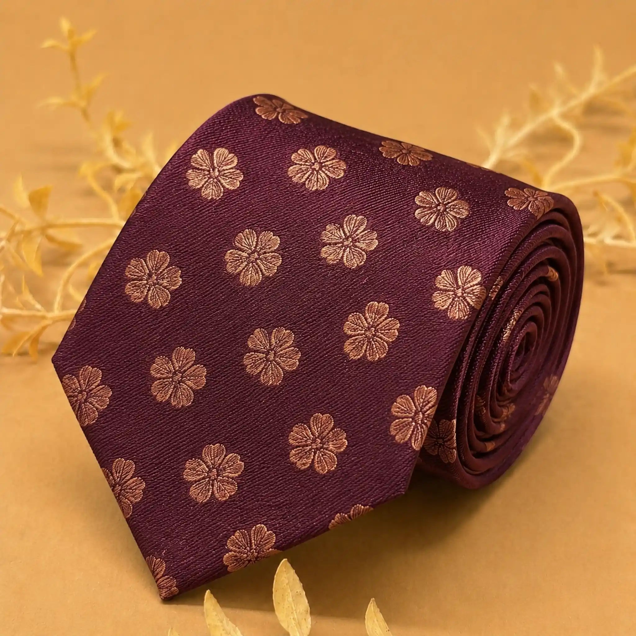 Burgundy Floral Silk Necktie