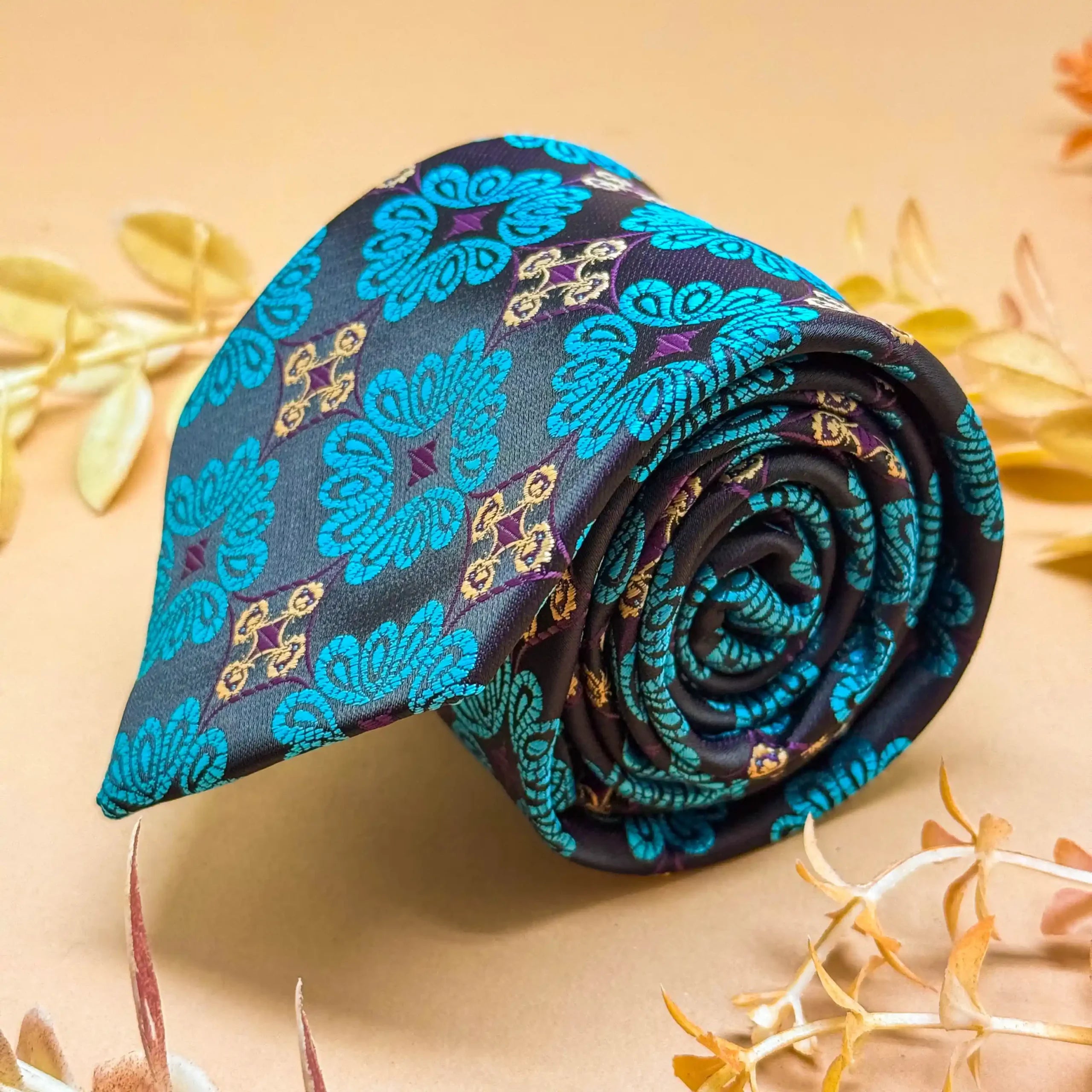 Teal Blue Floral Silk Necktie