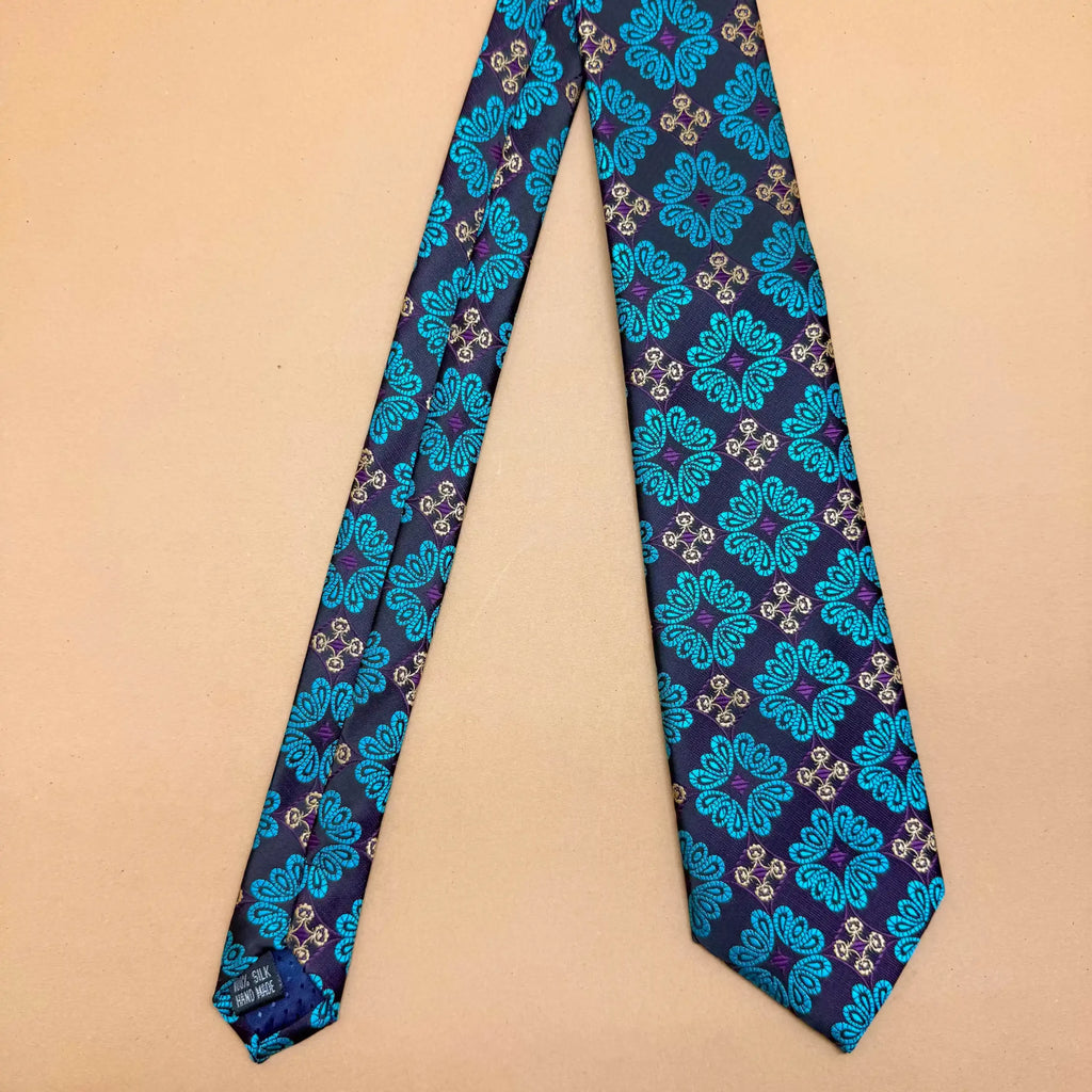 Teal Blue Floral Silk Necktie