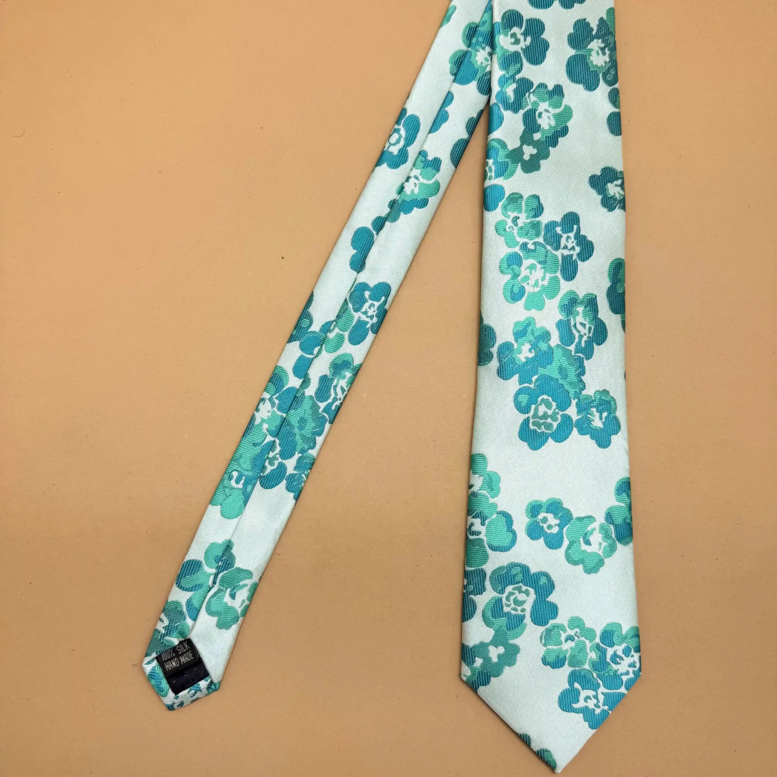 Ivory Blue Floral Silk Necktie