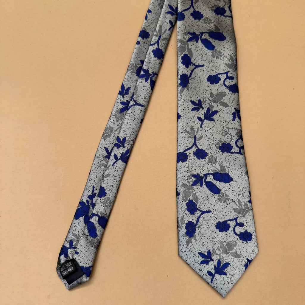 Slate Grey Floral Silk Necktie
