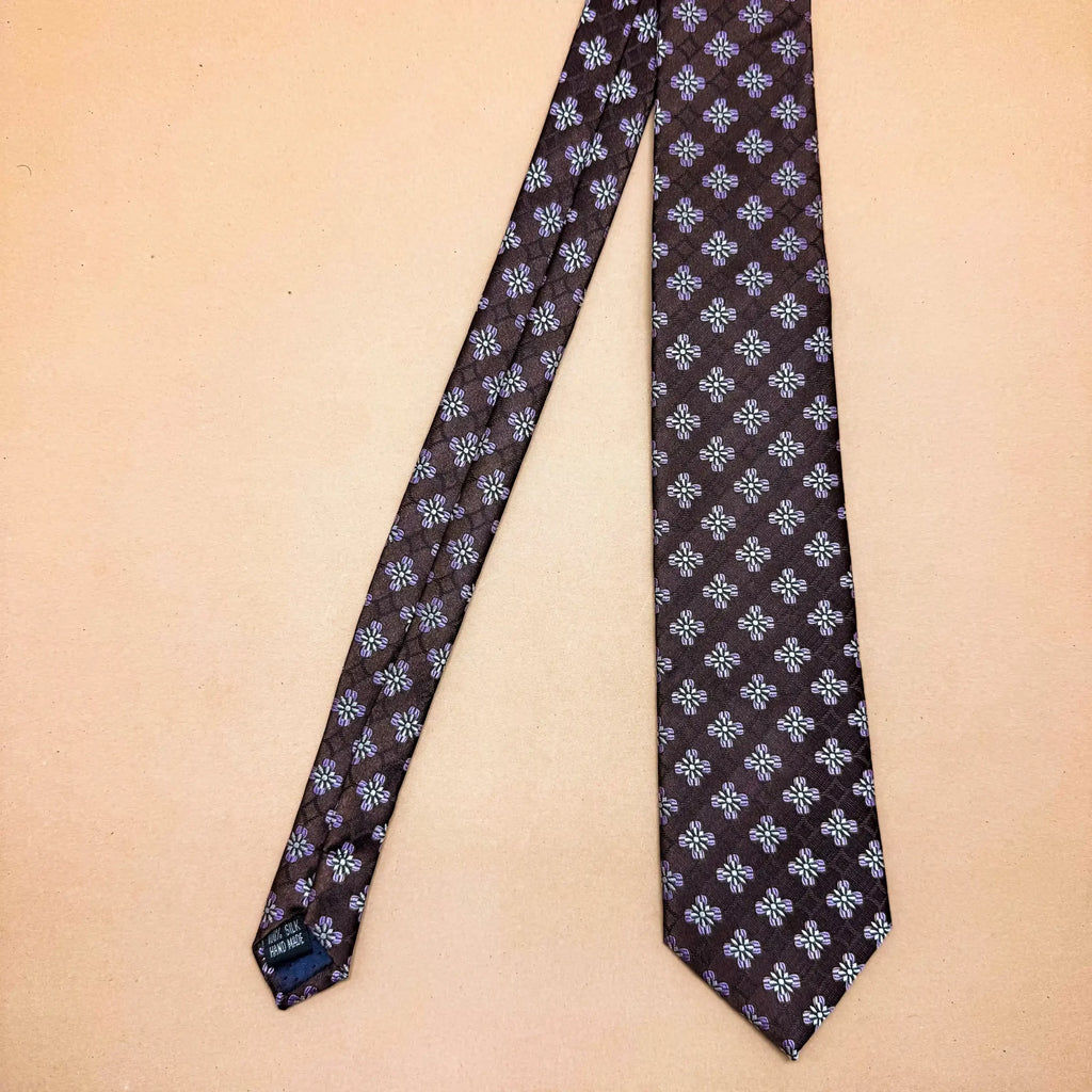 Mocha Grid Abstract Silk Necktie
