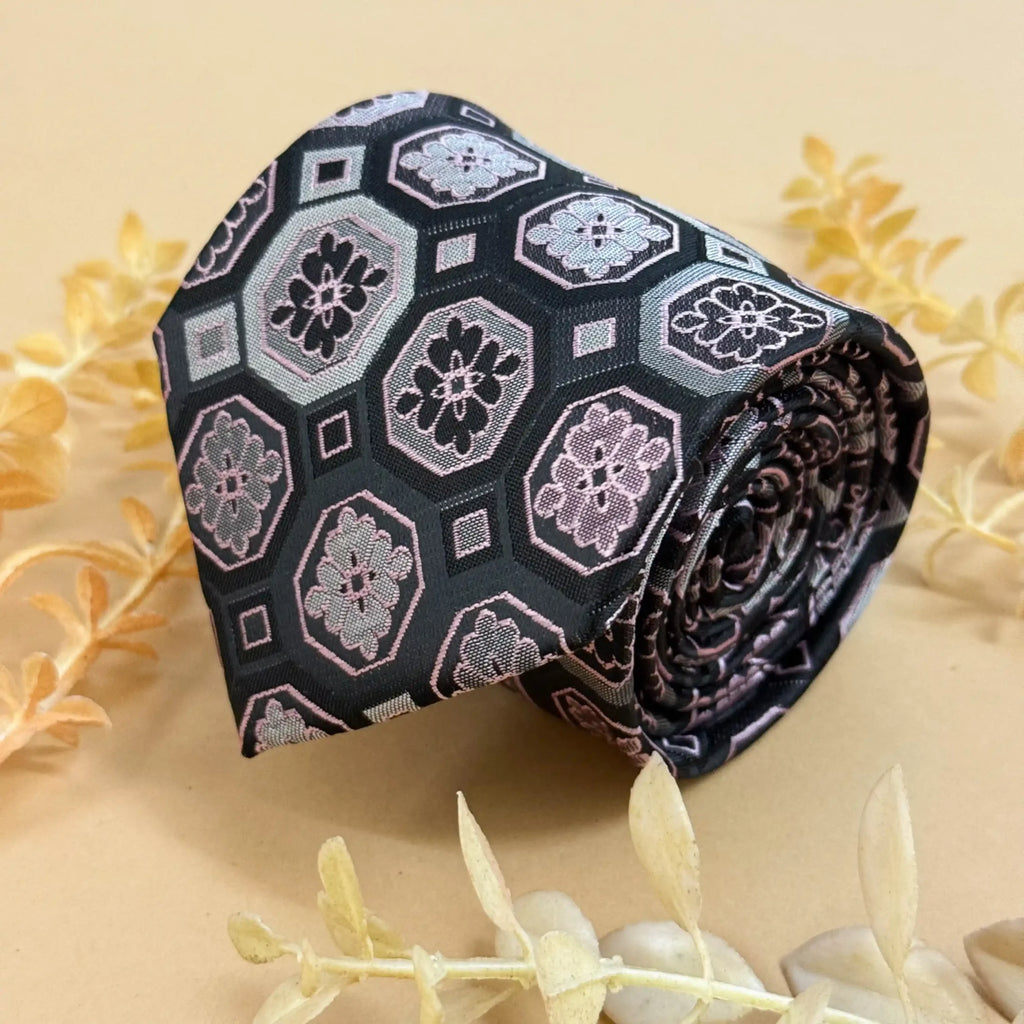 Charcoal Hexagon Abstract Silk Necktie