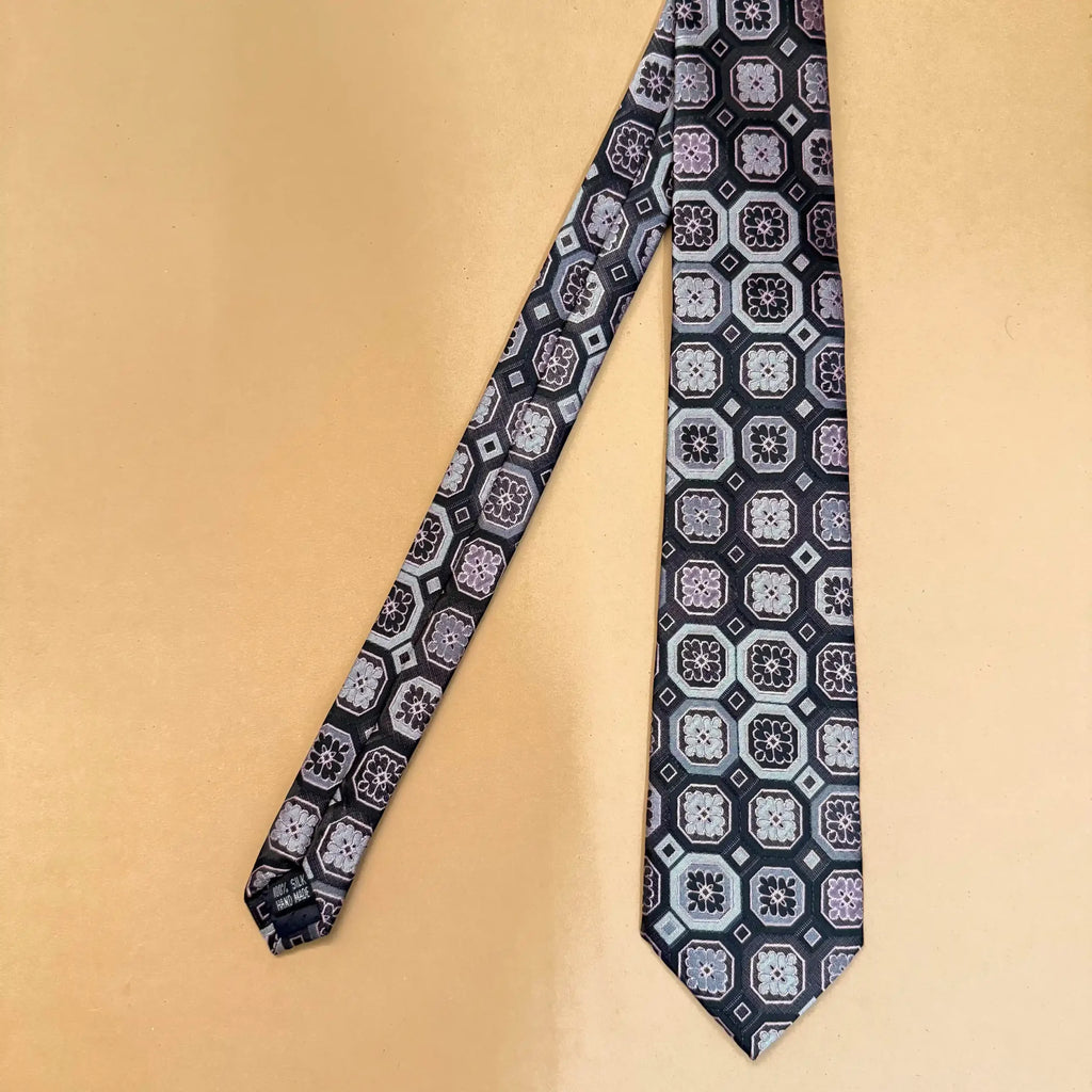 Charcoal Hexagon Abstract Silk Necktie