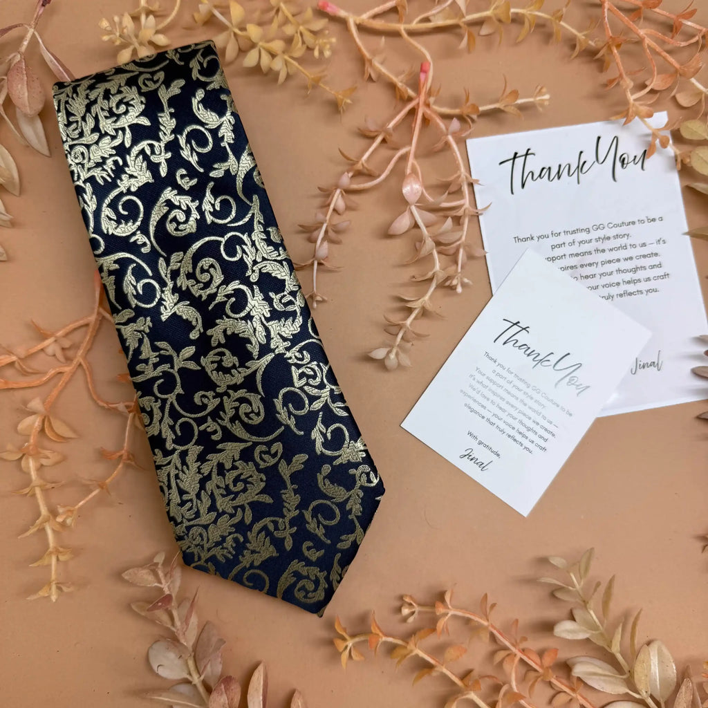 Navy Blue Baroque Abstract Silk Necktie