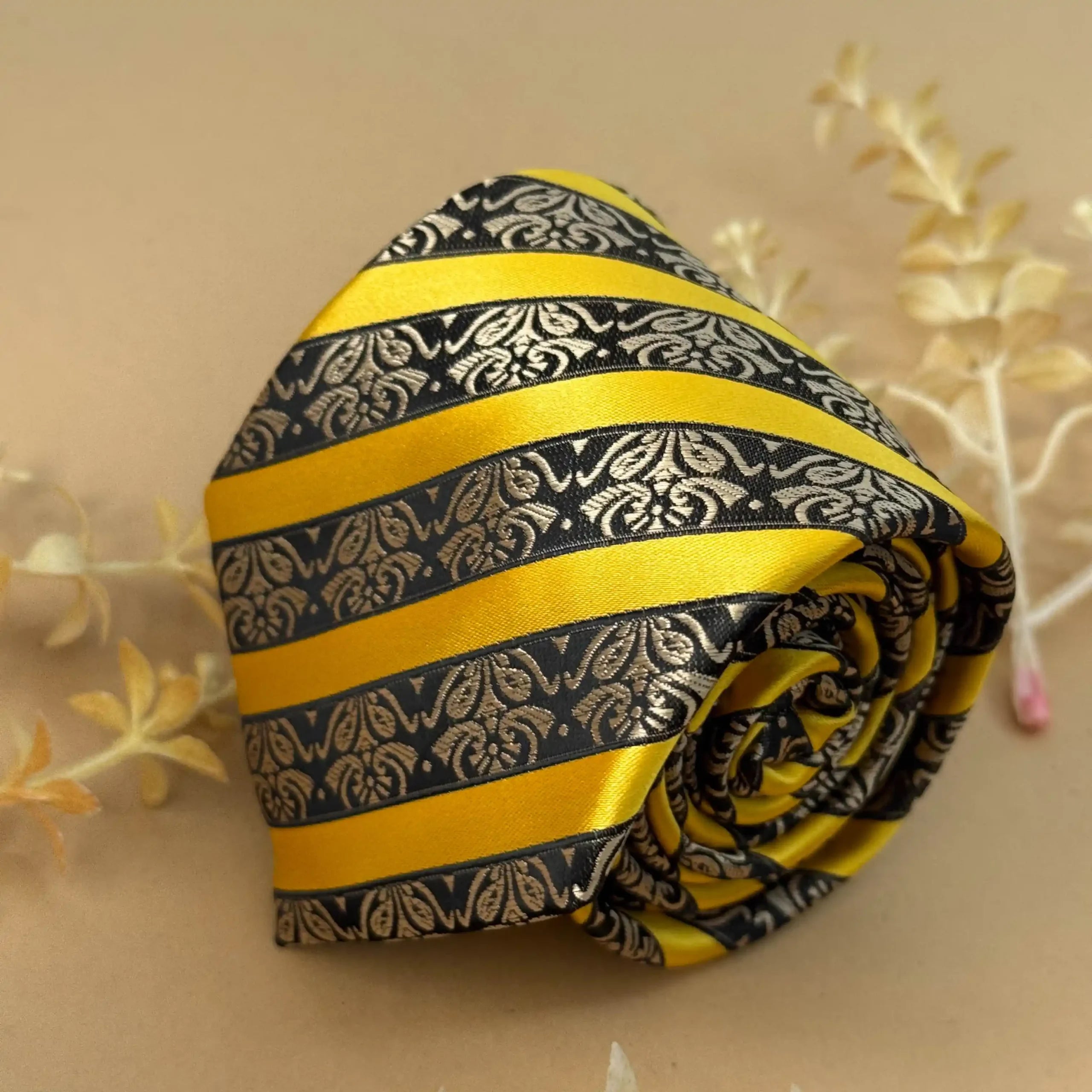 Yellow Stripe Abstract Silk Necktie